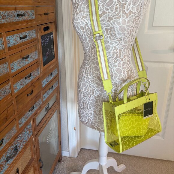 Nanette Lepore - Arianna Clear/ Yellow Logo Satchel - Vegan - Bag in a Bag - NWT - Picture 3 of 12